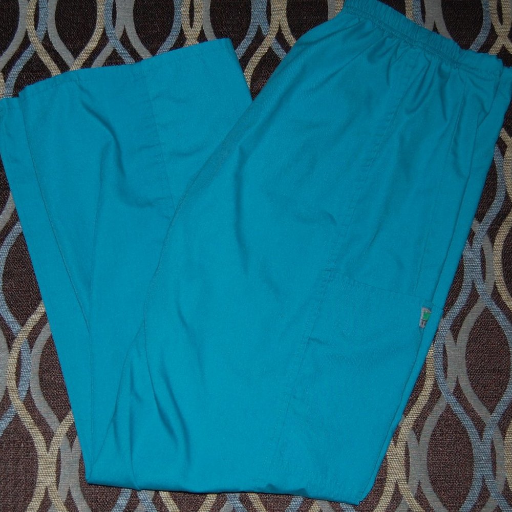 Turquoise colored scrub pants